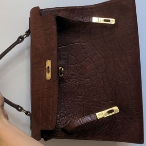Vntg MULBERRY Kelly Satchel Croc Embossed Leather